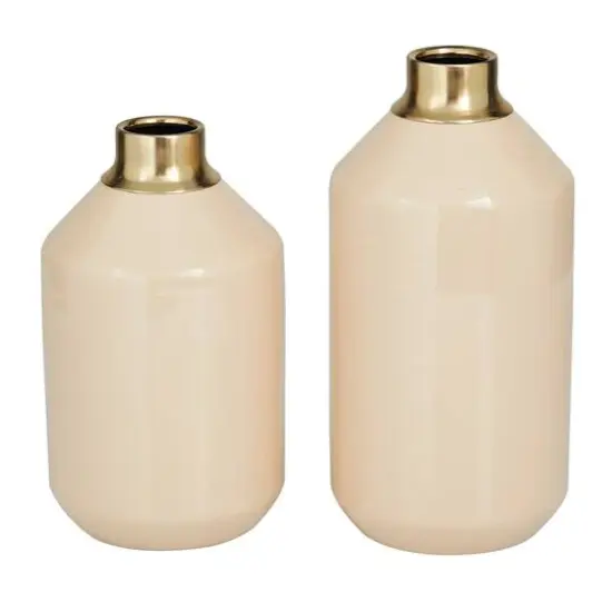 Set of 2" Cream Metal Modern Vase, 10" x 5" x 5" {6}