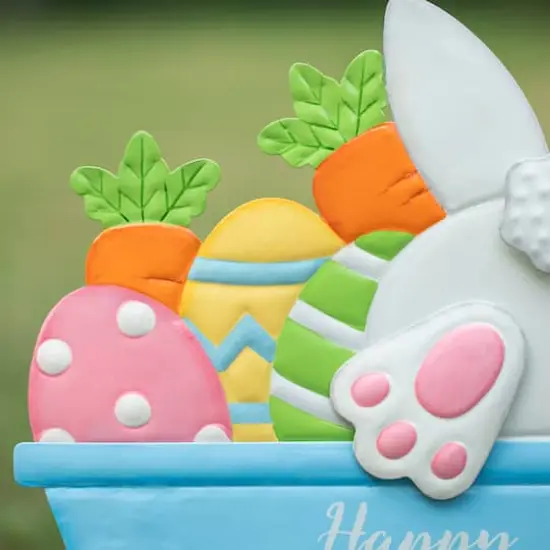 Glitzhome&reg; 24" Metal Easter Wheel Barrow Yard Stake {5}