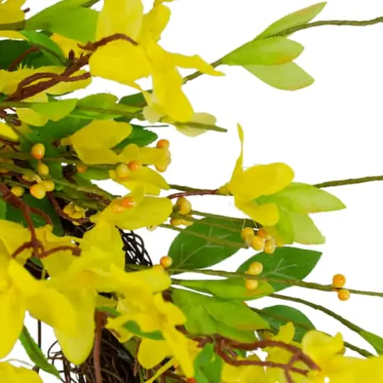 20" Yellow Forsythia & Leaves Artificial Spring Floral Wreath {4}