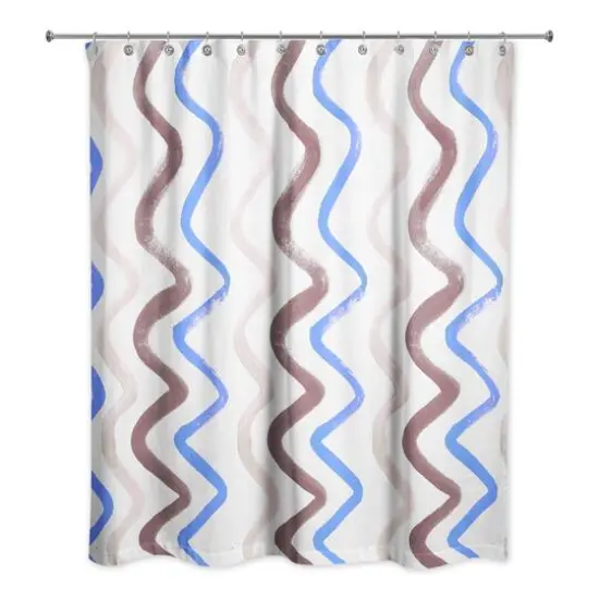 Squiggles Shower Curtain Blue/Brown {3}