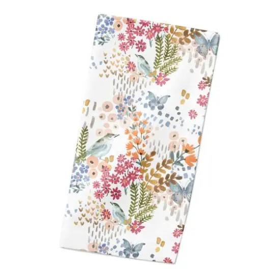 Butterfly Bird Floral Cotton Twill Napkin White {3}