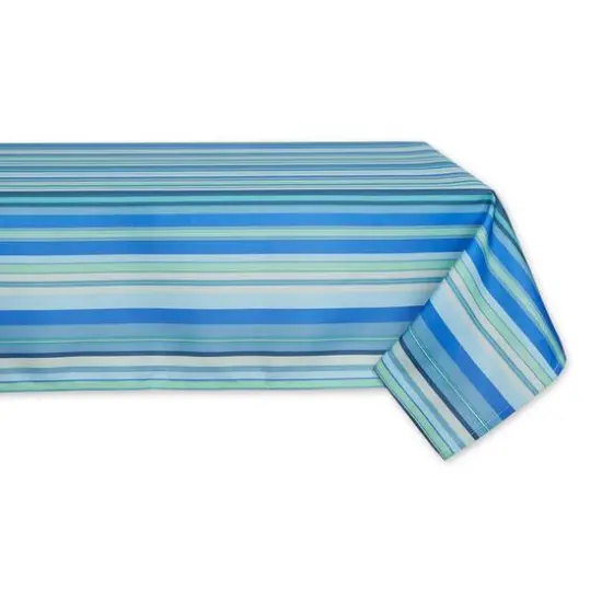 Blue Ocean Stripe Print Outdoor Tablecloth, 60" x 84" {1}