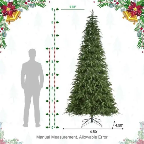 Glitzhome® 9ft Pre-Lit Green Slim Fir Artificial Christmas Tree, Multicolor LED Lights {9}