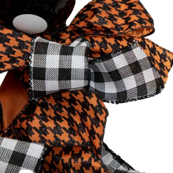 24'' Unlit Orange and Black Witch with Bows Halloween Wreath {4}