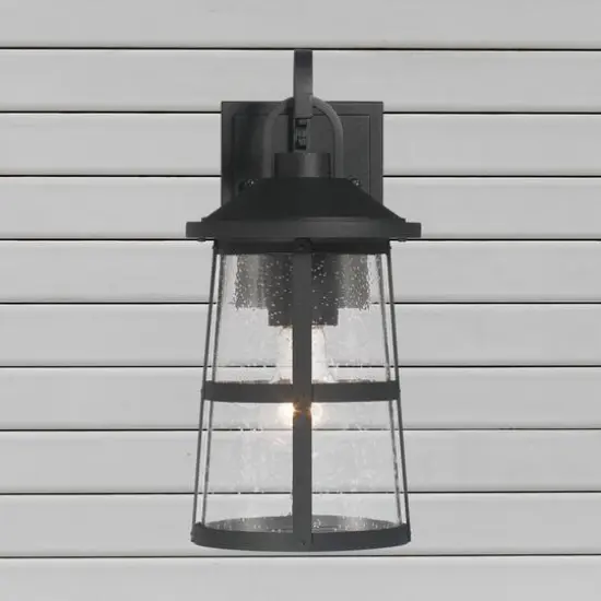 Hello Honey&reg; Nantucket Matte Black Coastal Metal & Glass Wall Mounted Outdoor Lantern Light {3}