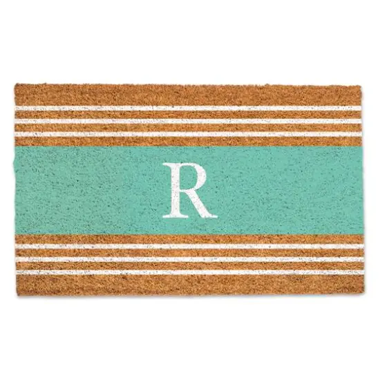 Teal Monogram Stripe Doormat R {1}