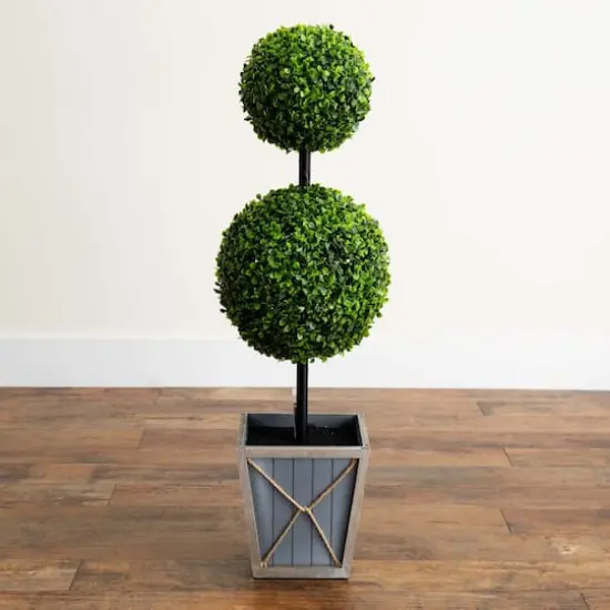 3ft. LED UV Resistant Double Ball Boxwood Topiary in Decorative Planter {3}