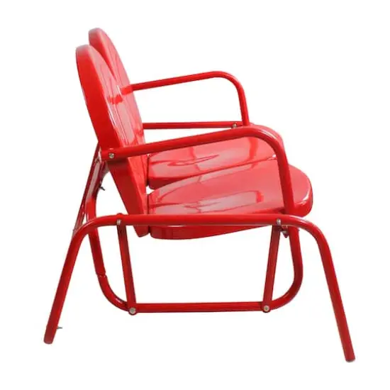 2-Person Outdoor Retro Metal Tulip Double Glider Patio Chair Red {5}