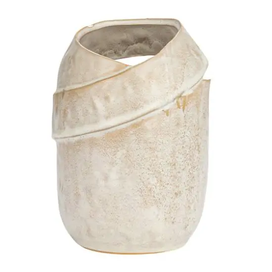 Hello Honey&reg; 8" Cream Organic Round Stoneware Vase with Reactive Glaze {8}