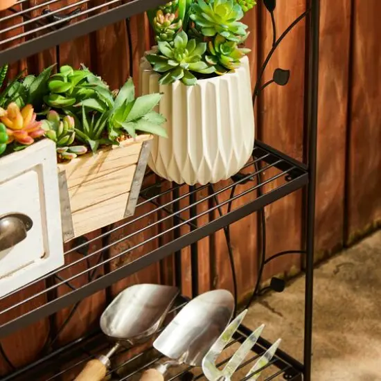 Glitzhome&reg; 4ft. Metal 4-Tiered Rectangular Shelf Stand Black {8}