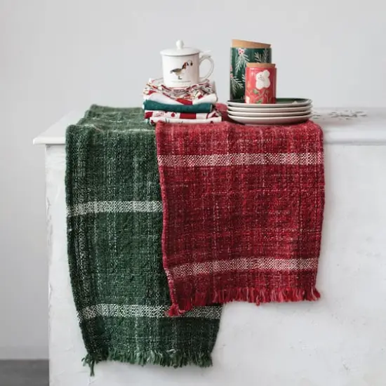 Hello Honey&reg; 72" Red Woven Wool Table Runner with Stripes {3}
