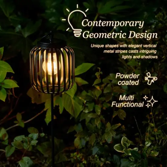 Glitzhome&reg; 33" Black Metal Stripes Solar Powered Outdoor Lantern {5}