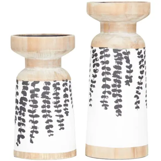 Brown Wood Drooping Vine Pillar Leaf Candle Holder Set {6}