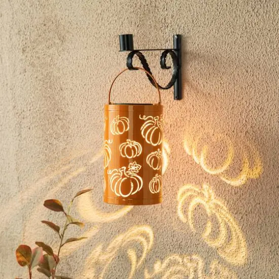 Glitzhome&reg; 10.75" Fall Metal Pumpkin Solar Powered LED Lantern {6}