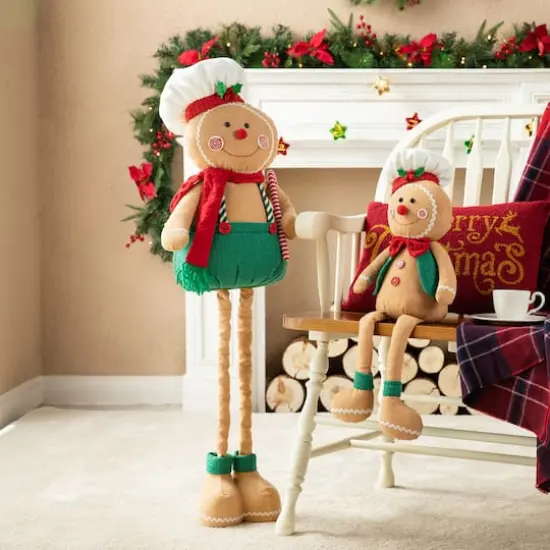 Glitzhome&reg; 25" Fabric Christmas Gingerbread Man Shelf Sitter {4}