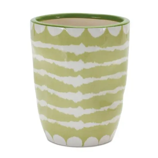 Green Striped Dolomite Vase Planter Set {4}
