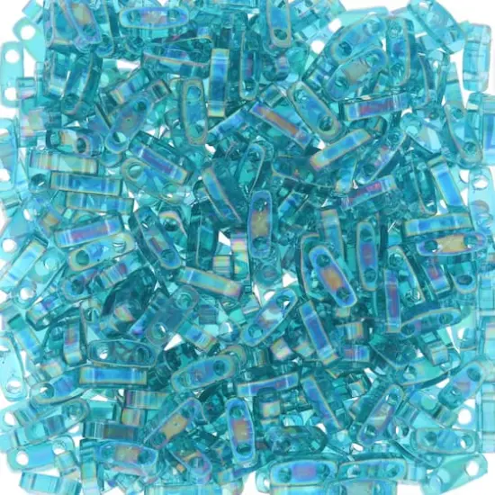 Miyuki&reg; 1.2mm Glass Quarter Tila Beads Transparent Rainbow Teal Aurora Borealis {1}