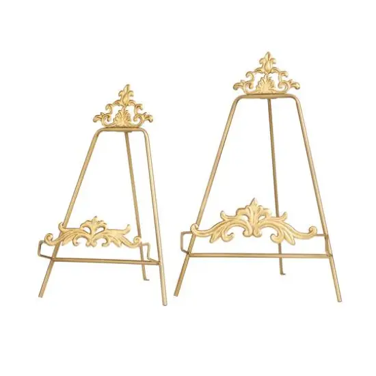 Gold Metal Ornate Arabesque Scroll Tabletop Easel Set {1}
