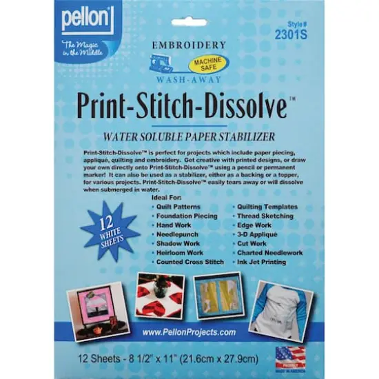 Pellon&reg; 8.5'' x 11'' White Print-Stitch-Dissolve Embroidery Paper Stabilizer, 12ct. {1}