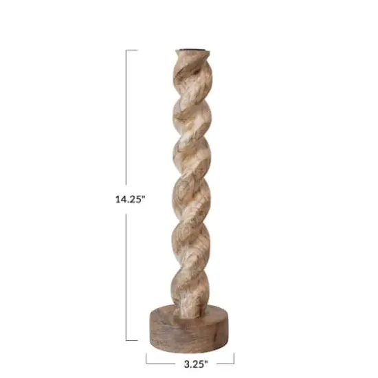 Hello Honey&reg; 14" Tall Natural Hand-Carved Mango Wood Twisted Taper Candle Holder {5}