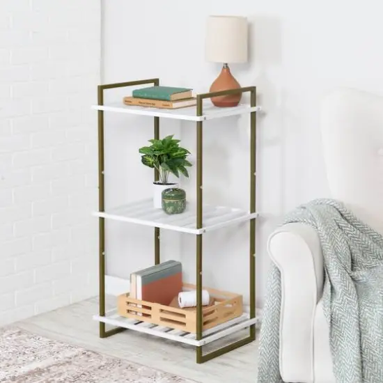 Honey Can Do Olive & White 3-Tier Tubular Metal Shelf {3}