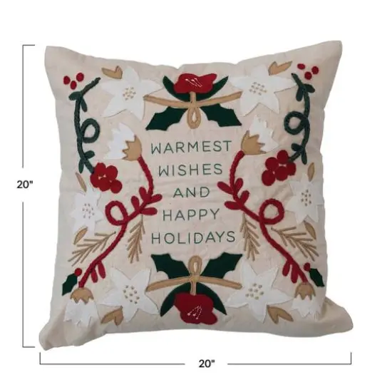 Hello Honey® Warmest Wishes Square Cotton & Linen Pillow with Embroidery {4}