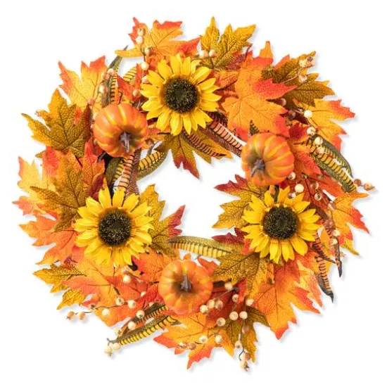 Glitzhome&reg; 24" Fall Sunflower Pumpkin Leaf Wreath {1}