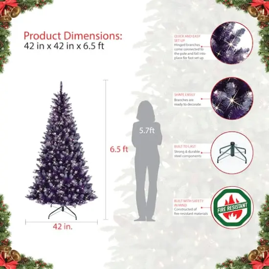 6.5ft. Pre-Lit Fashion Purple Artificial Christmas Tree, Clear Lights {5}