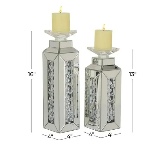Silver Wood Glam Candle Holder Set {7}