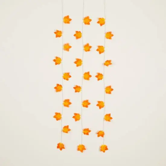 5ft. Pre-Lit Autumn Maple Leaf Artificial Fall Garland with 10 Warm White LED String Lights - Set of 3 {6}