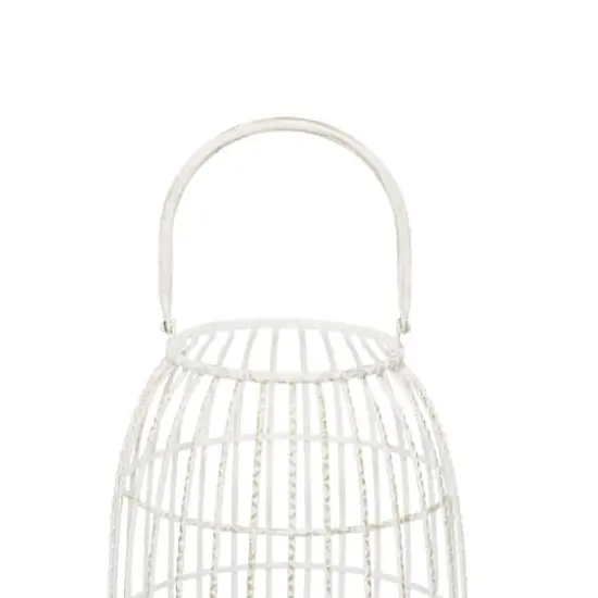 White Iron Modern Candle Holder Lantern, 16" x 9" x 9" {5}