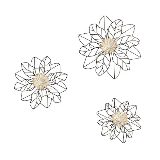 Habitat Decor Maggie Black & Gold Flower Metal Wall Art Set {1}