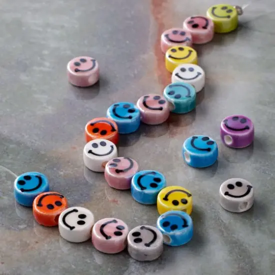 Multicolor Ceramic Smiley Face Beads, 7.5mm by Bead Landing&trade; {3}