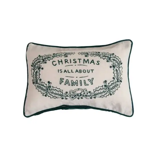 Hello Honey&reg; 20" Christmas is All About Family Cotton Lumbar Embroidered Pillow {1}