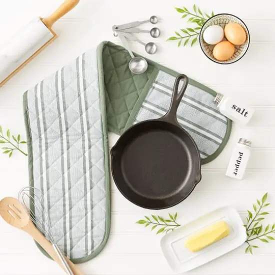 DII&reg; Chef Stripe Double Oven Mitt Artichoke Green {6}