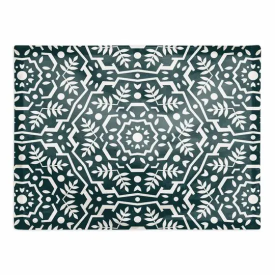 Folk Floral Teal 18" x 14" Cotton Twill Placemat {1}