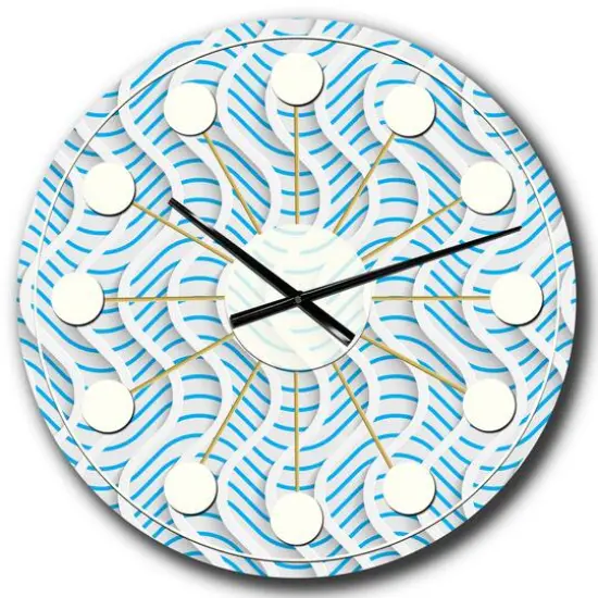 Designart 3D White & Light Blue Pattern II Mid-Century Modern Wall Clock {1}