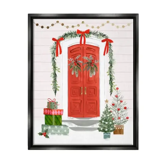 Stupell Industries Red Jolly Christmas Doorway Framed Floater Canvas Wall Art {1}