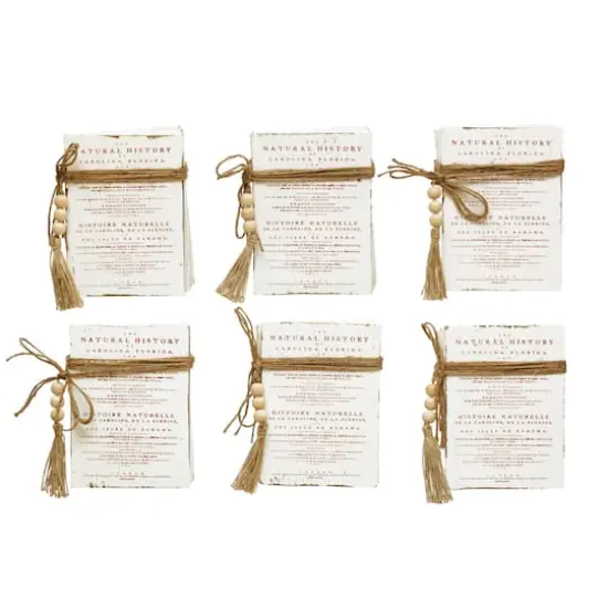 Hello Honey&reg; 8.5" White & Red 6-Piece Wood Block Faux Books with Holiday Saying, Wood Beads & Jute Tie {5}