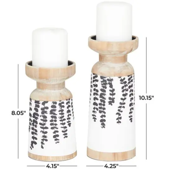 Brown Wood Drooping Vine Pillar Leaf Candle Holder Set {7}