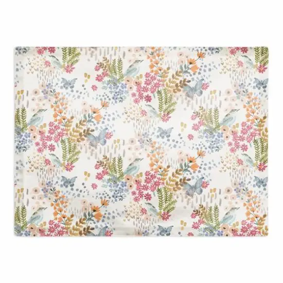 Butterfly Bird Floral Cotton Twill Placemat White {1}