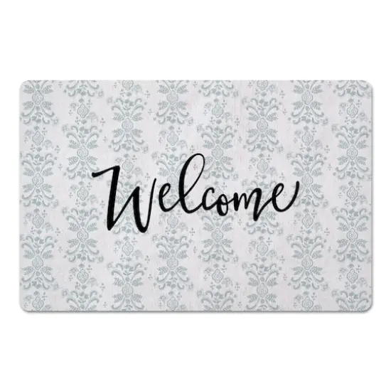 Welcome Floral Crest Floor Mat Blue {1}