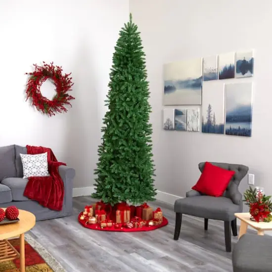 9ft. Unlit Slim Green Mountain Pine Artificial Christmas Tree {6}