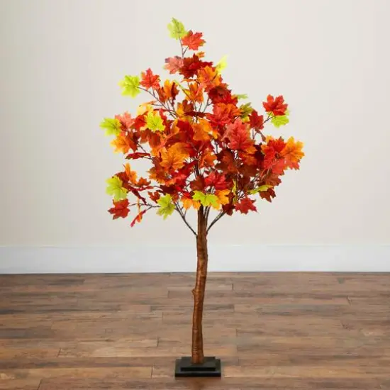 4ft. Pre-Lit Shades of Autumn Maple Artificial Fall Tree with 180 Warm White LED Lights {7}