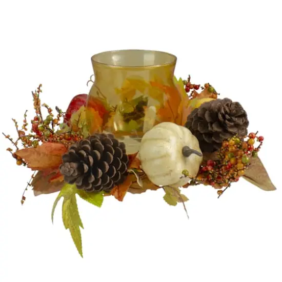 10" Pumpkin, Berry & Pinecone Tealight Candle Holder {1}