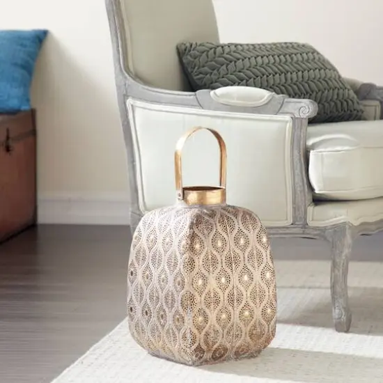 Gold Iron Eclectic Candle Holder Lantern, 21" x 11" x 11" {6}