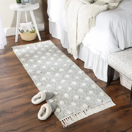 DII&reg; Diamond Printed Off-White Hand-Loomed Shag Rug Runner 2ft. x 6ft. Gray Diamond {6}