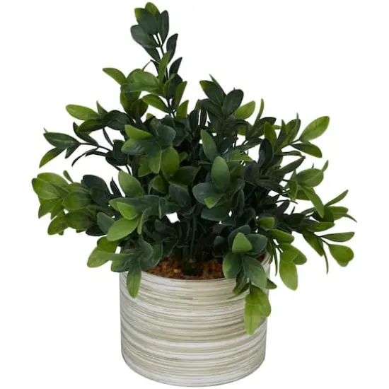 11" Green Faux Foliage Eucalyptus Artificial Plant with Patterned Porcelain Pot {1}