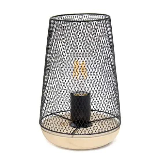 Simple Designs 9" Wired Mesh Uplight Table Lamp Black/Natural {1}
