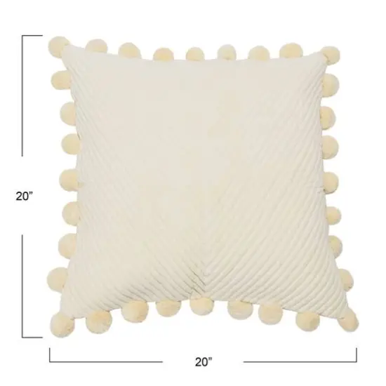 20'' Square Quilted Cotton Pillow Cover with Pom Pom Trim {6}